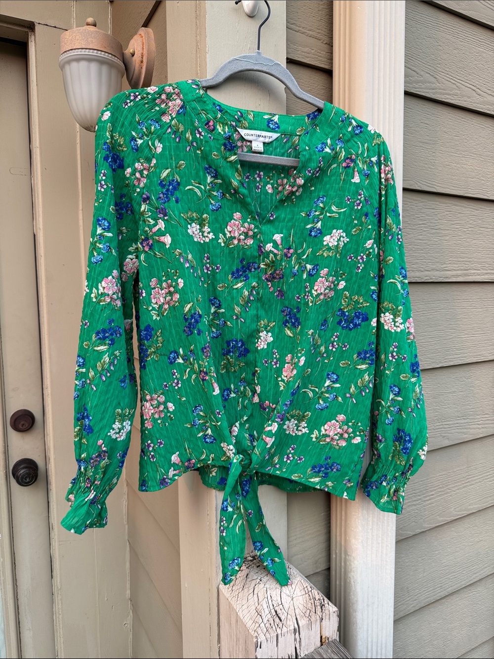 Green Floral Tie-Front Blouse